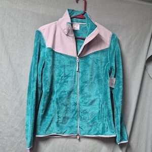 Danskin Womens Girls Teal and Grey Fuzzy Fleece Zip Up Jacket